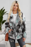 Camo Lapel Collar Open Front Fleece Coat