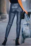 Blue Faux Leather High Waist Skinny Leggings