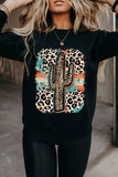 Cactus Leopard Graphic Print Long Sleeve Sweatshirt