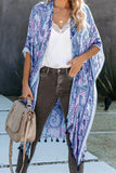 Boho Paisley Print Kimono Beach Cover up with Tassel