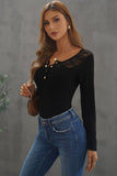 Lace Splicing Buttoned Long Sleeve Top