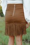 Brown Tassel Zipped Pockets High Waist Mini Skirt