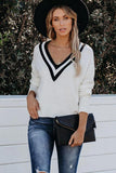 Deep V Contrasted Neckline Knitted Sweater