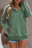 Green Snap Button Pullover Hoodie with Pocket