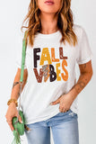 FALL VIBES Leopard Graphic Print Short Sleeve T Shirt