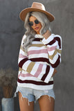 Pink Casual Loose Bell Sleeves Striped Knit Sweater