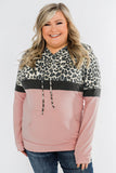 Leopard Patchwork Drawstring Plus Size Hoodie With Pocket