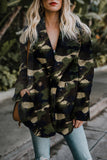 Camo Lapel Collar Open Front Fleece Coat
