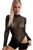Gold Rhinestone Faux Bustier Mesh Long Sleeves Bodysuit