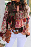 Keyhole Mix Print Mock Neck Blouse