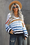 Stripe Color Block Bubblegum V-Neck Braided Knit Sweater