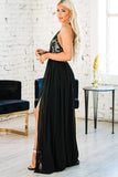 Black Crisscross Backless Lace Chiffon Maxi Dress
