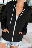 Long Sleeve Zipped Front Pocketed Hoodie with Fleece