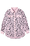 Collared Neckline Flap Pockets Leopard Corduroy Jacket