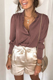 Frilled V Neckline Buttoned French Shirt