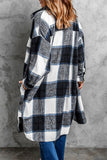 Navy Plaid Print Long Shirt Jacket