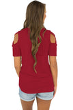 Burgundy Crisscross Cold Shoulder Short Sleeve Shirt