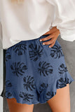 Palm Tree Leaves Print Elastic Waist Shorts with Pocket