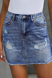 Distressed Raw Hem Denim Skirt