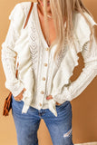 Ruffled Buttoned Open Front Knitted Sweater