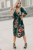 Floral 3/4 Sleeve Wrap Dress