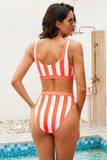 Athletic Striped Tank High Waist Bikini