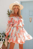 Floral Off The Shoulder Print Ruffled Dress with Tie