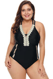 Plus Size V Neck Cutout Tankini