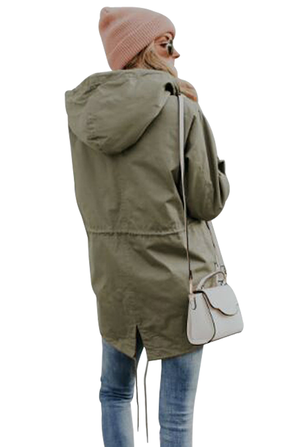 Army Green Zip Front Jacket with Pockets
