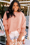 Plus Size Round Neckline Smocked Cuffs Loose Top