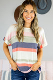 Striped Cotton Blend Short-sleeved Top