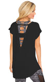 Black Geometric Hollow-outs Back Cap Sleeves Blouse