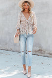 Floral Print Front Tie Ruffled Long Sleeve Blouse