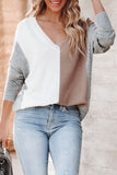 V-neck Color Block Loose Sweater