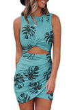 Floral Print Hollow Out Wrap Tie Mini Dress