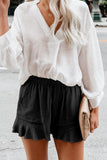 Khaki High Waist Pocketed Ruffle Shorts