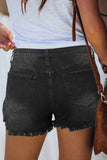 Frayed Hem Denim Shorts with Pockets