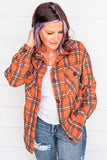 Orange Plus Size Plaid Pocketed Long Sleeve Shirt