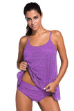 Lace Overlay Spaghetti Straps Tankini Swimsuit