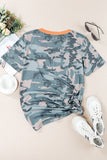 Camouflage Print V Neck Short Sleeve T Shirt