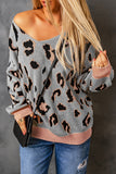 V-neck Leopard Print Puff Sleeve Sweater