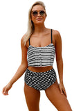 Navy Top and Striped Bottom High Waist Swimwear