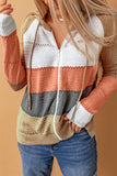 color Zipped Front Colorblock Hollow-out Knit Hoodie