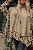 Leopard High Neck Side Slit Oversized Sweater