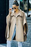 Khaki Snap Button Turn-down Collar Cape Coat