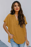 Collared Hi-low Hem Draped Short Sleeve Blouse