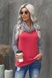 Cowl Neck Plaid Splice Casual Long Sleeve Top