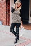 Choker Crisscross Contrast 3/4 Sleeve Leopard Print Top