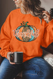 Orange Cute Halloween Thankful Leopard Pumpkin Graphic Sweatshirt