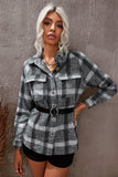 Plaid Print Buttoned Turn Down Collar Coat with Pocket